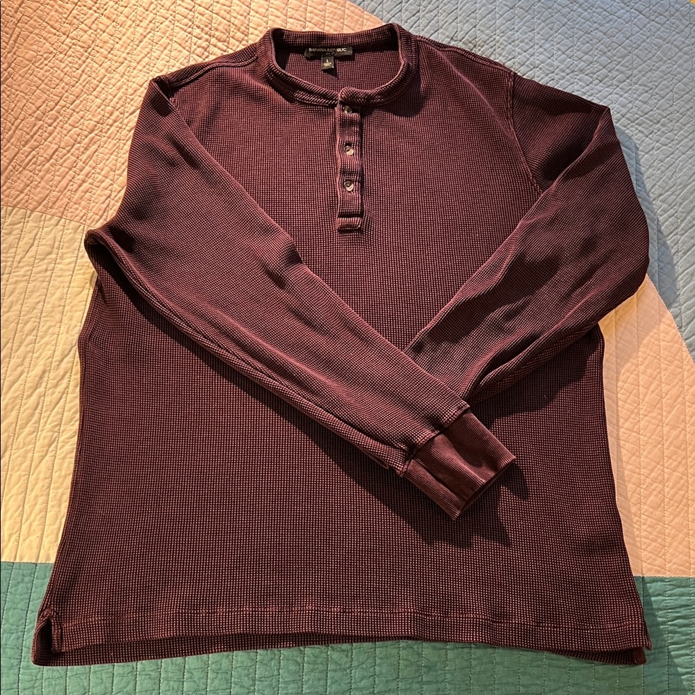 Banana Republic 2pk Men's Waffle Long-Sleeve Henleys - Black & Maroon - Large - Picture 6 of 9